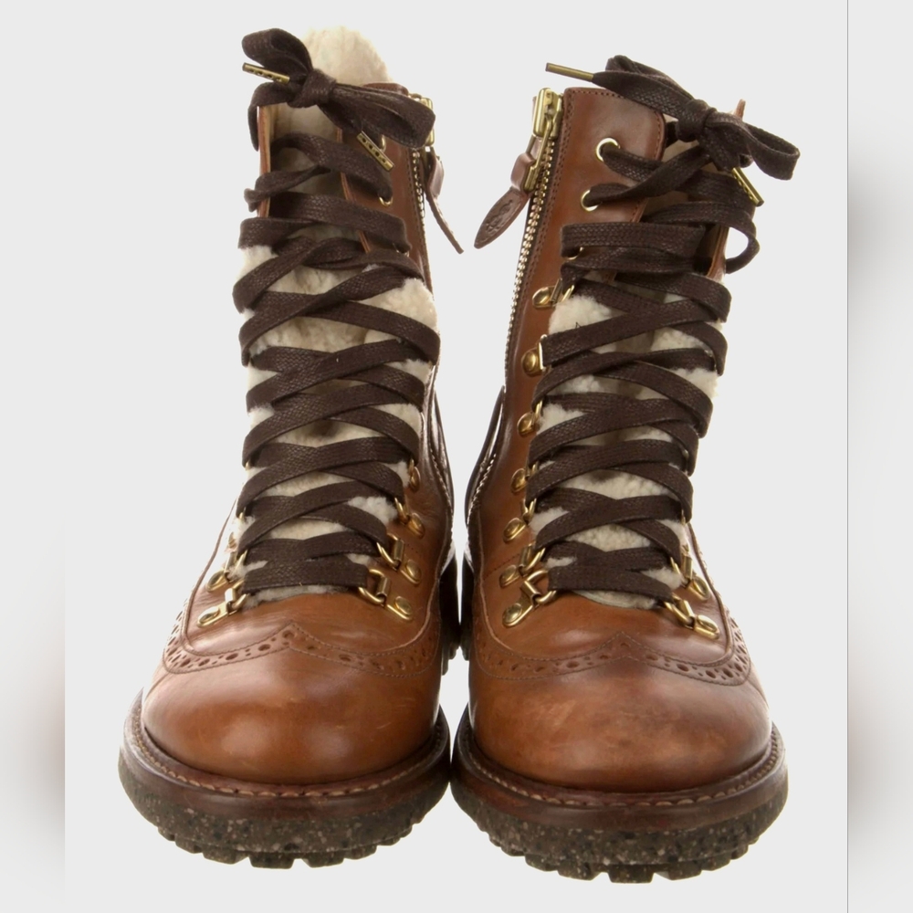 The Office of Angela Scott Mr Bernard Boots 38.5 Cognac Leather Combat Lace-Up - Picture 3 of 8